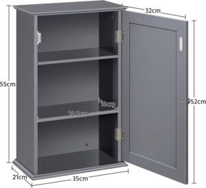 Armoire murale salle de bain Yaheetech - Gris 35x20,7x55 cm