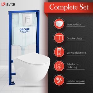 WC suspendu Lavita Sinto blanc sans bord - kit complet