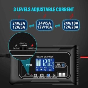 Chargeur de batterie 20A 12/24V HTRC mainteneur désulfateur LCD