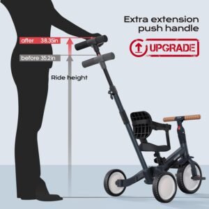 Tricycle 5 en 1 newyoo 1-3 ans, barre de poussée, anthracite