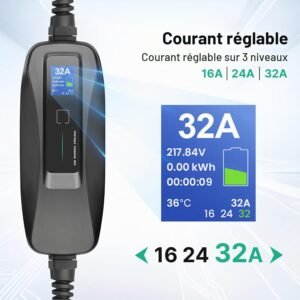 Chargeur voiture électrique Type 2 P17 7,4 kW 6m IP66