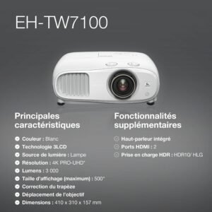 Projecteur 4K Epson EH-TW7100 3 000 lm 3LCD 2 HDMI