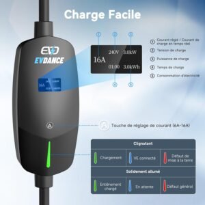 Chargeur voiture électrique EVDANCE Type 2 3,7 kW 6-16A 6,1m