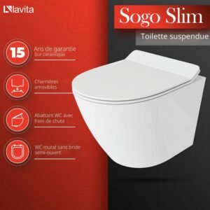 WC mural Lavita sans rebord+plaque Grohe+abattant SoftClose