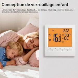 Thermostat intelligent programmable mural chaudière gaz grand écran LCD