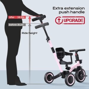 Draisienne 5 en 1 newyoo 1-3 ans, barre de poussée, rose