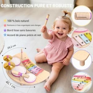 71bFXYZmVL._AC_SL1500_.jpg Batterie pour enfants 1-3 ans, musicale Montessori rose