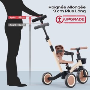 Tricycle 5 en 1 Newyoo 1-3 ans barre de poussée kaki