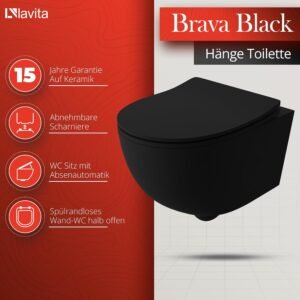 WC suspendu Brava noir sans bord - Kit complet LAVITA