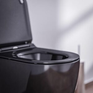 WC suspendu BERNSTEIN noir sans bride, abattant extra-plat