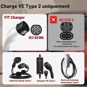 Rallonge câble VE Type 2 7kW 32A 5m Serrure IEC62196-2