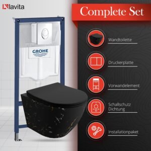 WC suspendu Sofi Slim Fire noir sans bord - kit LAVITA