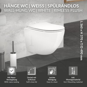 WC suspendu sans bride ECD Germany 49 cm blanc antibactérien