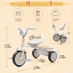 Tricycle bébé UBRAVOO pliable, lumières, 1-5 ans (blanc)