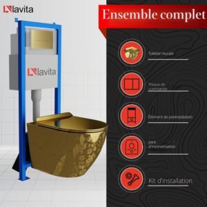 Lavita Élément mural WC Sofi Slim Gold 40 cm Kit complet