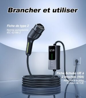 Chargeur voiture électrique Type 2 3,6 kW 5m courant 6-16A