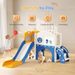Toboggan pour enfants 170 cm autoportant 6-en-1 bleu