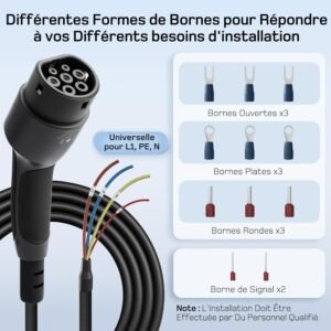 Câble de recharge Type 2 extrémité ouverte 7 kW 7,5 m 32 A