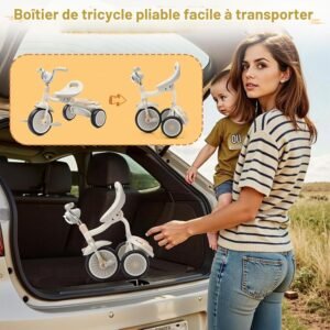 Tricycle bébé UBRAVOO pliable, lumières, 1-5 ans (blanc)