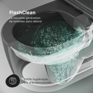 WC suspendu Prime Fit noir sans rebord, plaque et abattant