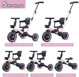 Draisienne 5 en 1 newyoo 1-3 ans, barre de poussée, rose