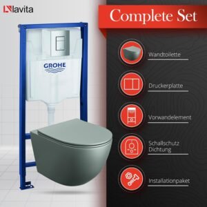 WC suspendu LAVITA Sinto gris sans bord - kit complet