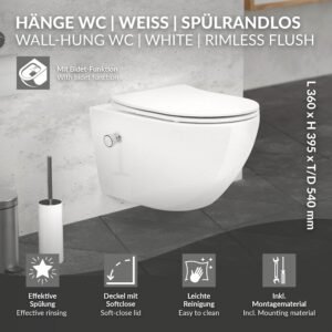 WC suspendu ECD Germany 54cm sans rebord, abattant Duroplast