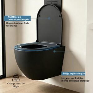 WC suspendu Doporro cuvette céramique noir mat abattant silencieux