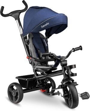 Tricycle bébé Lionelo évolutif 2 en 1, siège 360° Bleu jean