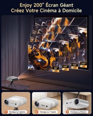 Mini vidéoprojecteur 1080p Wi‑Fi Bluetooth 200" HDMI/USB