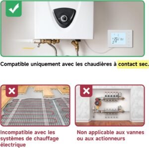 Thermostat chaudière gaz Beok programmable 2 fils à piles