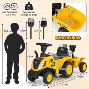 Porteur tracteur enfants Caterpillar avec remorque amovible