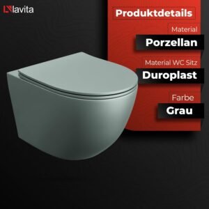 WC suspendu LAVITA Sinto gris sans bord - kit complet
