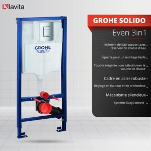 WC suspendu GROHE noir sans rebord, kit complet encastré