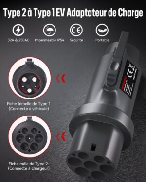 Adaptateur Type2 vers Type1 16/32A SAE J1772 pour autos US