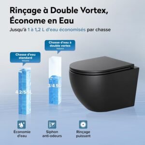 WC suspendu Doporro cuvette céramique noir mat abattant silencieux