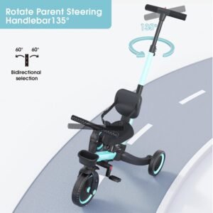 Tricycle draisienne 5 en 1 newyoo 1-3 ans bleu avec barre