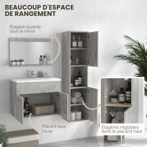 Meubles de salle de bain kleankin ensemble mural gris
