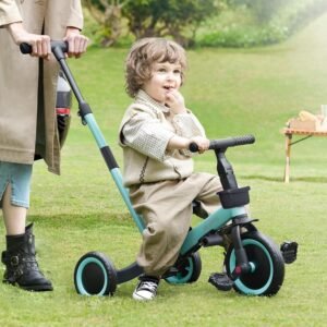 Tricycle draisienne 5 en 1 newyoo 1-3 ans bleu avec barre