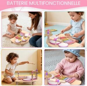 8155hDVp4CL._AC_SL1500_.jpg Batterie pour enfants 1-3 ans, musicale Montessori rose