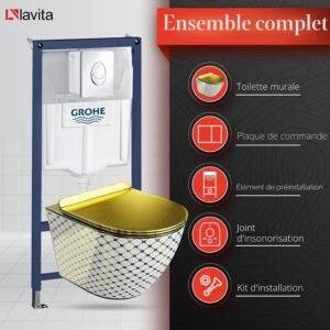 WC suspendu LAVITA kit encastré sans bride abattant doux