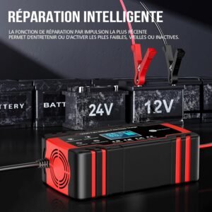 Chargeur batterie voiture 12V/24V 8A, maintien de charge