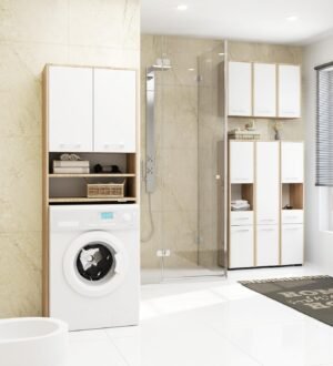 Meuble haut WC suspendu AKORD L60 2 portes Chêne/Blanc