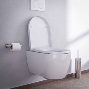 WC suspendu BERNSTEIN sans rebords blanc abattant standard