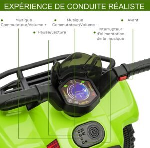 Quad électrique enfant HOMCOM 18-36 mois 6V 2 km/h Vert