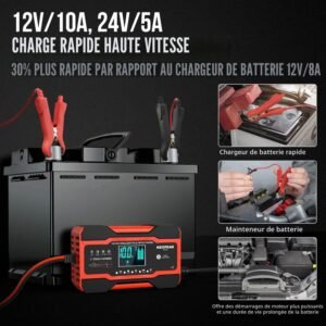 Chargeur batterie voiture 10A NEXPEAK 12/24V avec écran LCD