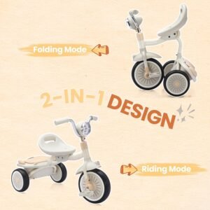 Tricycle bébé UBRAVOO pliable, lumières, 1-5 ans (blanc)