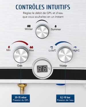 Chauffe-eau à gaz instantané CO-Z 18 L/min sans réservoir
