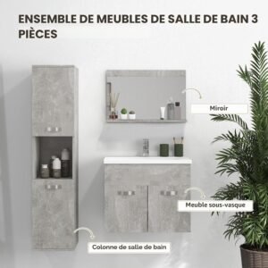 Meubles de salle de bain kleankin ensemble mural gris