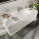 Meuble-lavabo mural 120 cm - vasque résine, tiroir blanc mat